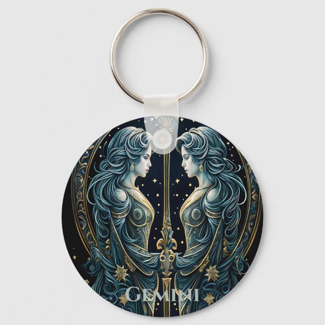 Gemini astrology sign key ring (Front)