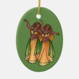 Gemini Belly Dancers Zodiac Bellydance Art Ceramic Tree Decoration
