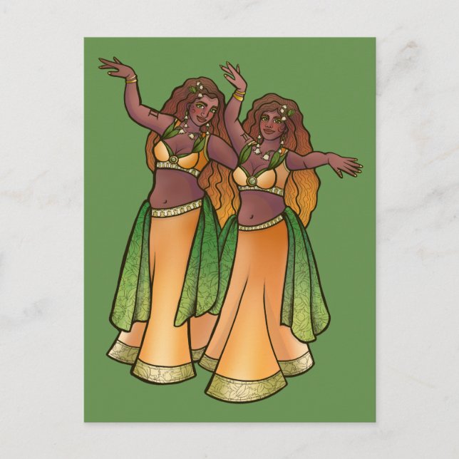 Gemini Belly Dancers Zodiac Bellydance Art Postcard (Front)