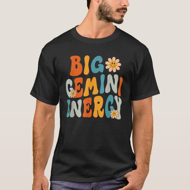 Gemini Big Energy Retro Smile Flower Zodiac Birthd T-Shirt (Front)