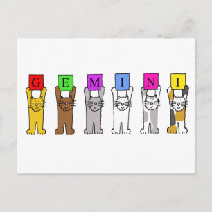 Gemini Birthday Cartoon Cats. Postcard