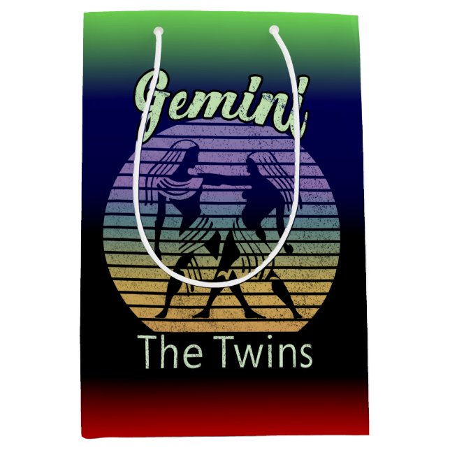 Gemini Birthday Gift--Cool Retro Sunset Zodiac Medium Gift Bag (Front)