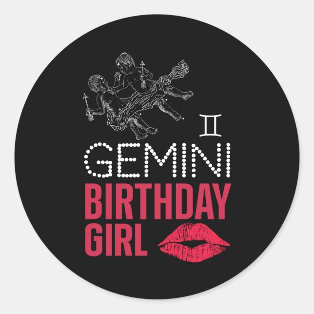 Gemini Birthday Girl Classic Round Sticker (Front)