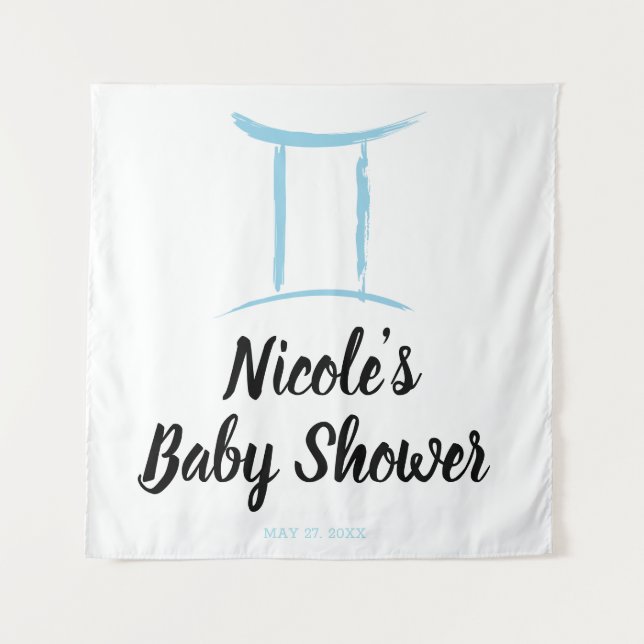 Gemini Blue Astrology Zodiac Sign Party Backdrop Tapestry (Front)