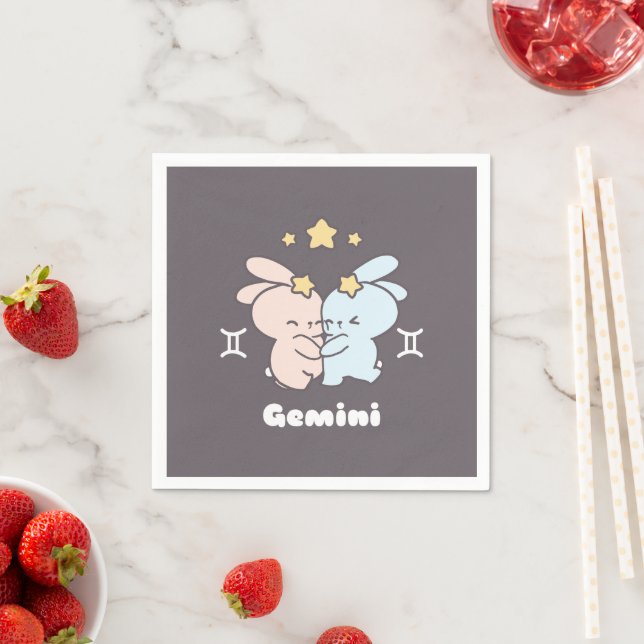 Gemini Bunnies Cuddles - Zodiac Harmony Napkin (Insitu)