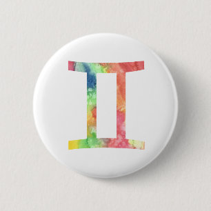 Gemini Button, Watercolor 6 Cm Round Badge
