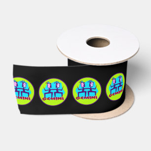 Gemini Cartoon Zodiac Astrology design Satin Ribbon