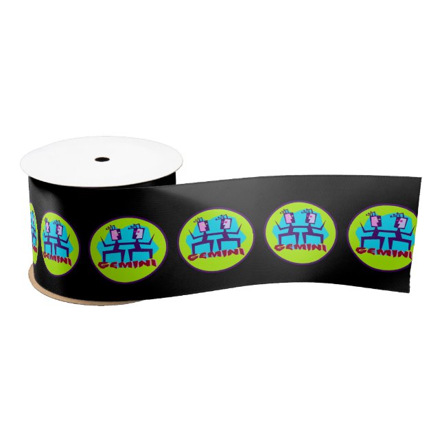 Gemini Cartoon Zodiac Astrology design Satin Ribbon (Spool)