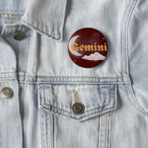 Gemini Celestial Aesthetic Moon Cloud Stars Design 6 Cm Round Badge