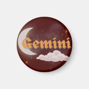 Gemini Celestial Aesthetic Moon Cloud Stars Design Magnet