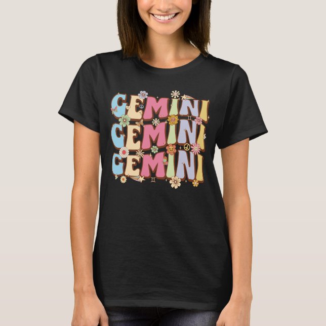 Gemini Colourful Pattern Bubble Letter T-Shirt (Front)