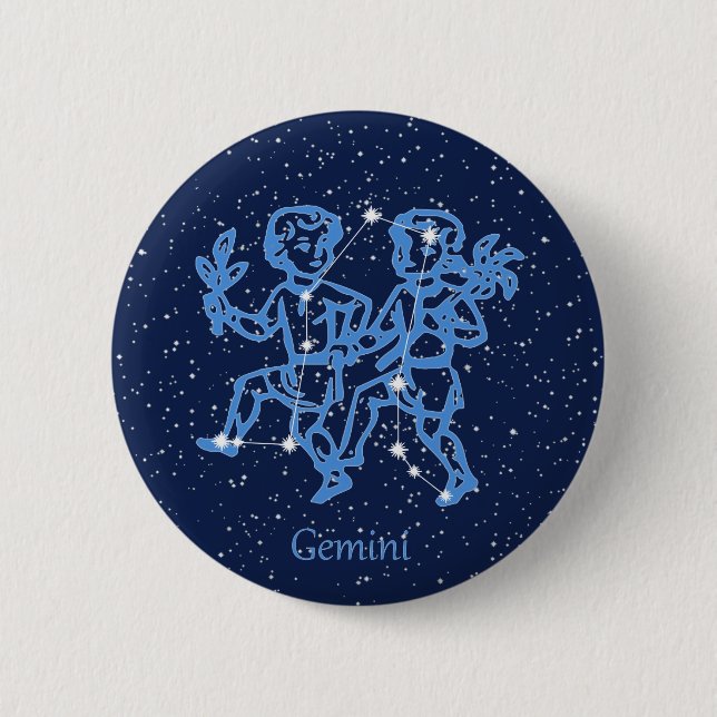 Gemini Constellation and Zodiac Sign with Stars 6 Cm Round Badge (Front)