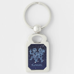 Gemini Constellation and Zodiac Sign with Stars Key Ring