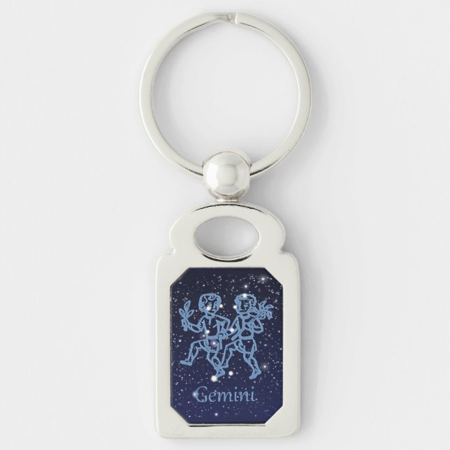 Gemini Constellation and Zodiac Sign with Stars Key Ring (Front)