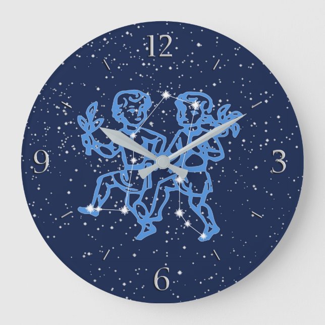 Gemini Constellation and Zodiac Sign with Stars Large Clock (Front)