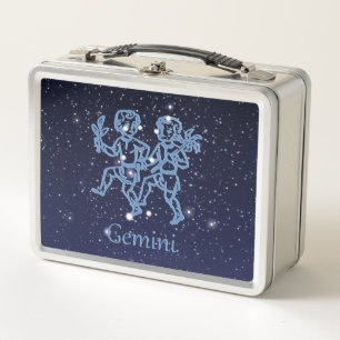 Gemini Constellation and Zodiac Sign with Stars Metal Lunch Box