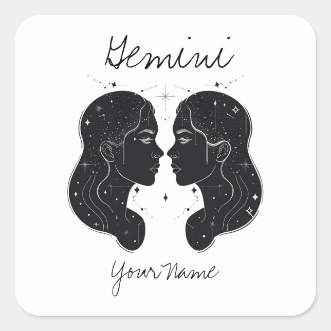 Gemini Constellation Line Art Square Sticker (Front)