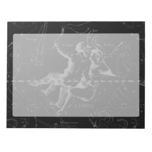 Gemini Constellation Map Hevelius 1690 on Black Notepad
