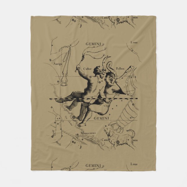Gemini Constellation Map Hevelius circa 1690 Fleece Blanket (Front)