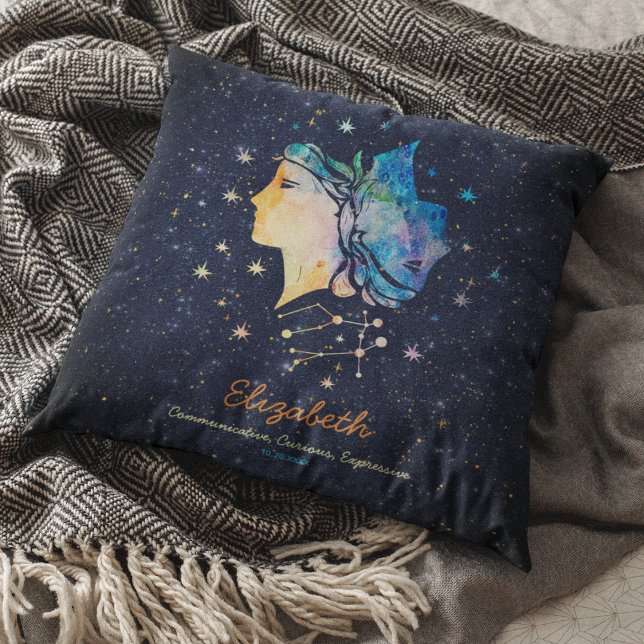 Gemini Constellation Zodiac Watercolor Star Galaxy Cushion (Creator Uploaded)