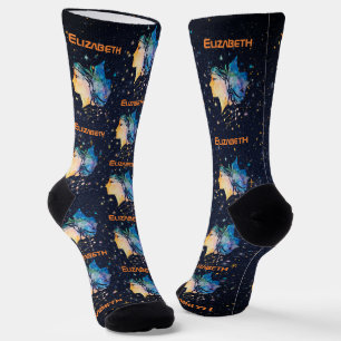 Gemini Constellation Zodiac Watercolor Star Galaxy Socks