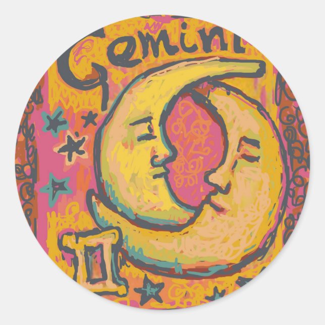 Gemini, Customisable Astrology Products Classic Round Sticker (Front)
