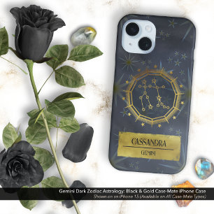Gemini Dark Zodiac Astrology: Black & Gold iPhone 16 Case