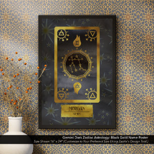 Gemini Dark Zodiac Astrology: Black Gold Name Poster