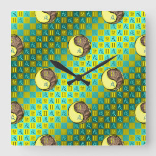 Gemini & Earth Dog Square Wall Clock