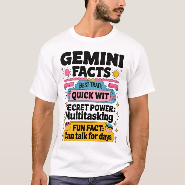 Gemini Facts: Quick Wit, Multitasking, and Endless T-Shirt (Front)