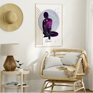 Gemini Feminine Blue Purple Zodiac Design Poster