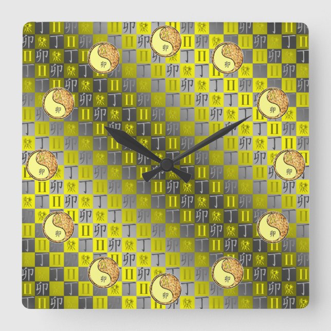 Gemini & Fire Rabbit Square Wall Clock (Front)