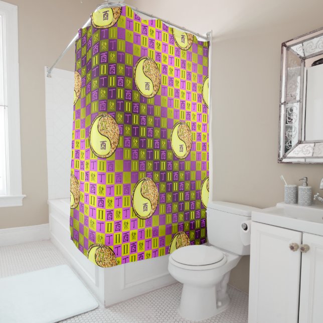 Gemini & Fire Rooster Shower Curtain (In Situ)