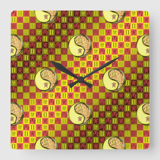 Gemini & Fire Tiger Square Wall Clock (Front)