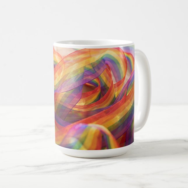 Gemini generated cascading sheer rainbow ribbon  coffee mug (Front Right)
