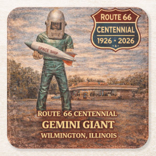 Gemini Giant Route 66 Barware Stop Square Paper Coaster