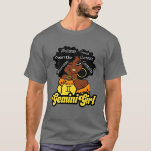 Gemini Girl Afro Girl Zodiac Signs Birthday Gift T-Shirt