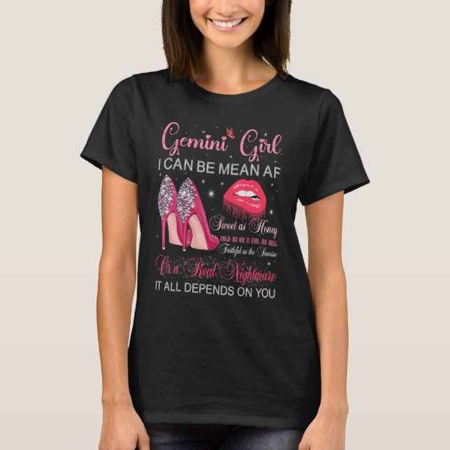Gemini Girl Birthday High Heels Dripping Lips Butt T-Shirt (Front)