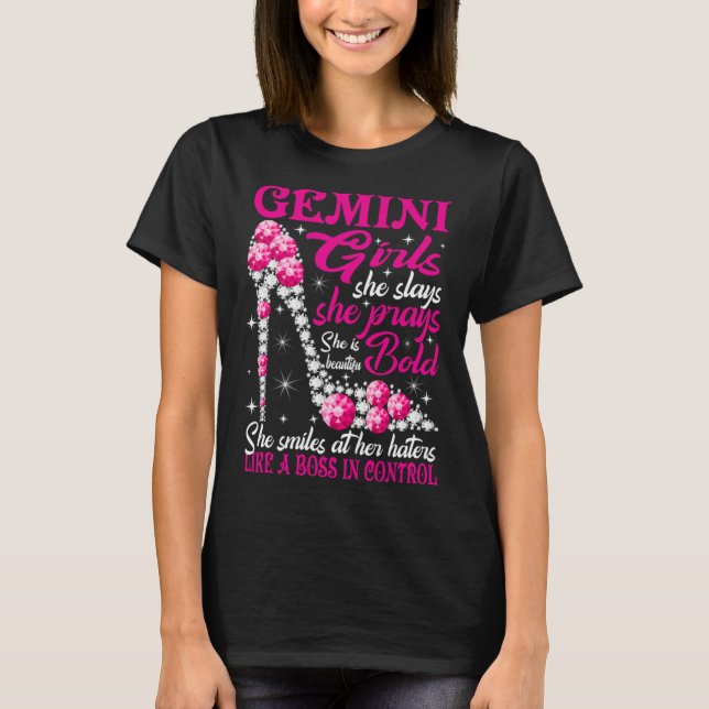 Gemini Girl Like a Boss in Control diamond shoes T-Shirt (Front)