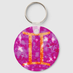 Gemini glitter and stars sparkly key chain
