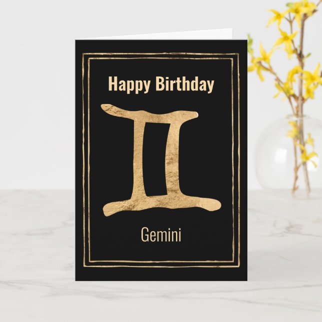 Gemini gold zodiac astrology Happy Birthday Card (Yellow Flower)