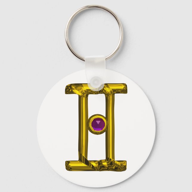 GEMINI GOLD ZODIAC BIRTHDAY JEWEL Astrology Key Ring (Front)