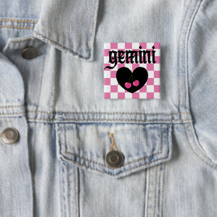 Gemini Gothic Aesthetic Checkered Cherries Design 15 Cm Square Badge