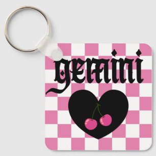 Gemini Gothic Aesthetic Chequered Cherry Design Key Ring