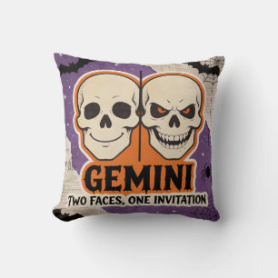 Gemini Halloween Zodiac Skeleton Birthday Gift Cushion