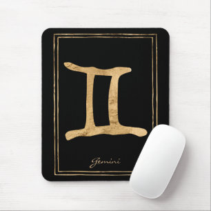 Gemini hammered gold stylised astrology symbol  mouse mat