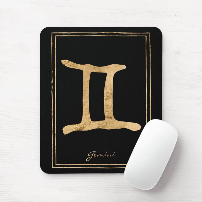 Gemini hammered gold stylised astrology symbol  mouse mat (With Mouse)