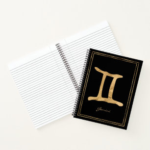 Gemini hammered gold stylised astrology symbol not notebook