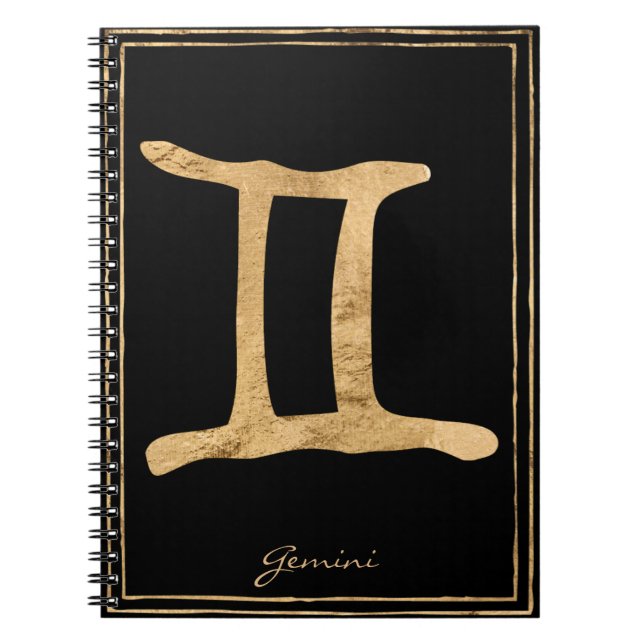 Gemini hammered gold stylised astrology symbol notebook (Front)