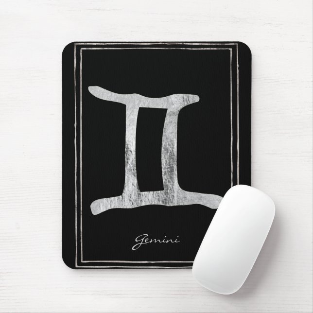 Gemini hammered silver stylised astrology symbol  mouse mat (With Mouse)